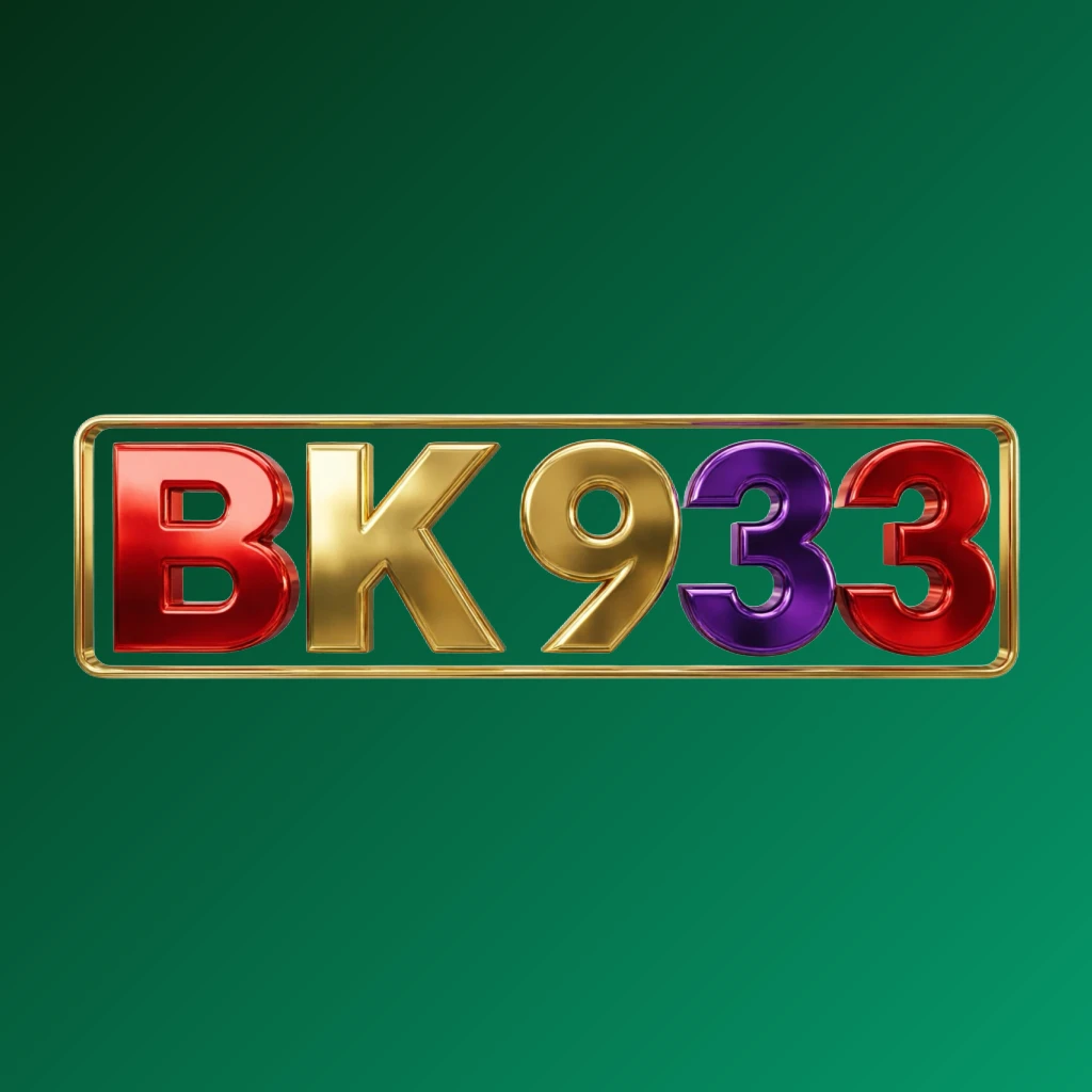 Bright premium BK 933 logo with thick uppercase typography in vivid gold, red, and purple colors, featuring a polished metallic finish and strong visual impact on a transparent background, designed as a horizontal rectangular wordmark for website header